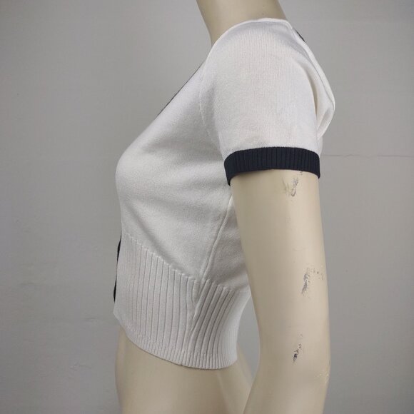 NWT Commense white black V-Neck short sleeve cropped cardigan bolero Small - Picture 7 of 8